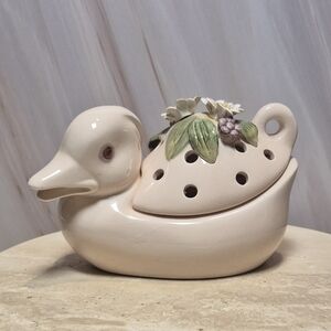 Fitz And Floyd Decorative Cream Duck Figurine with Floral Accents